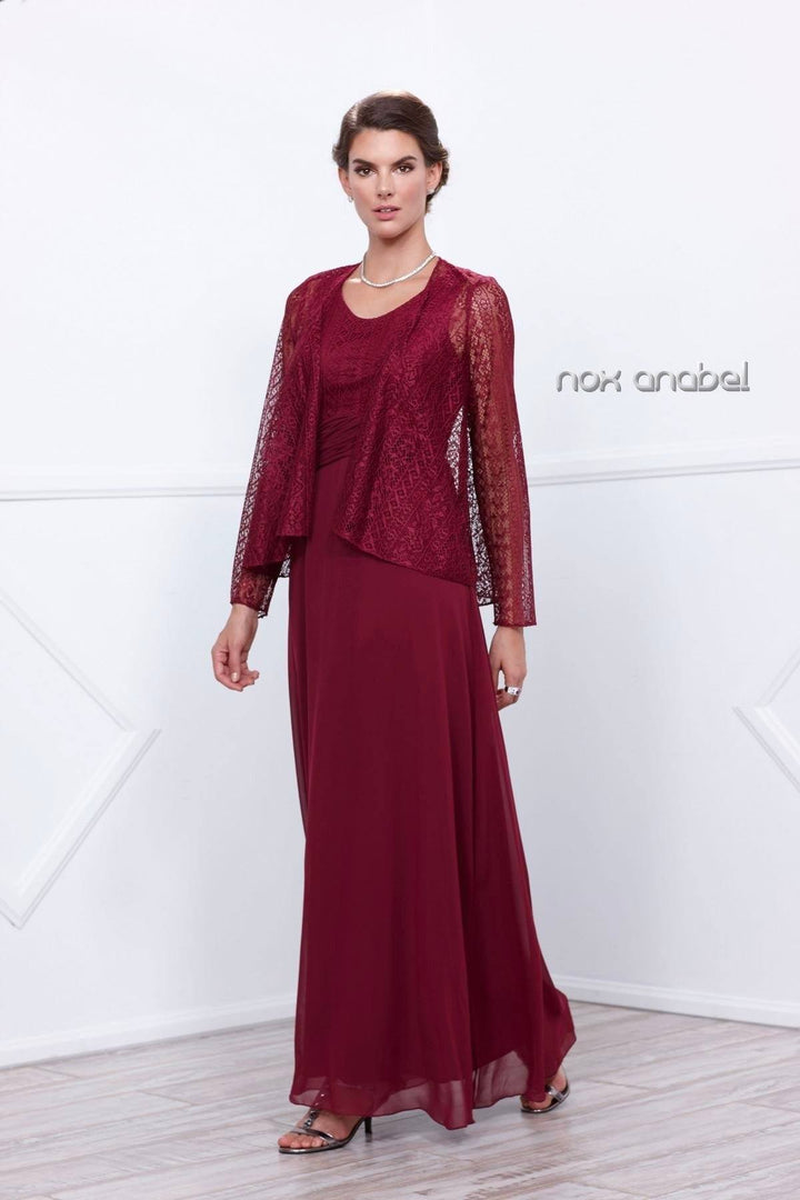 Long Sleeveless Dress with Lace Jacket by Nox Anabel 5138-Long Formal Dresses-ABC Fashion