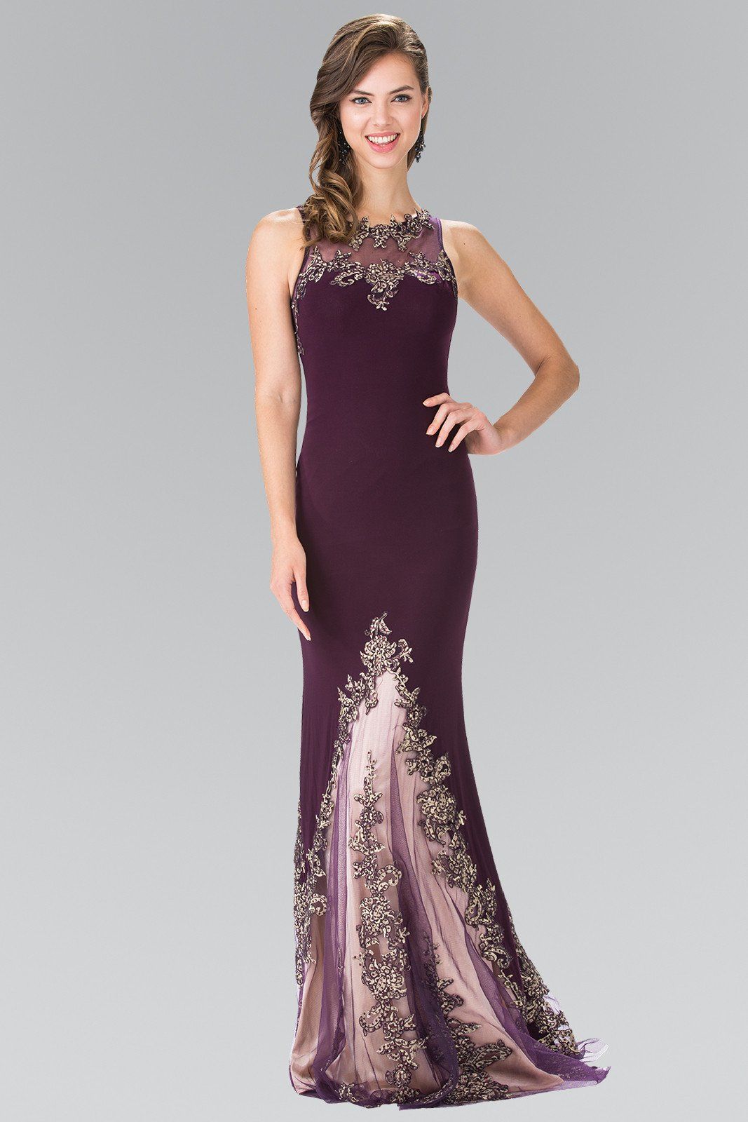 Long Sleeveless Illusion Dress with Embroidery by Elizabeth K GL2204-Long Formal Dresses-ABC Fashion