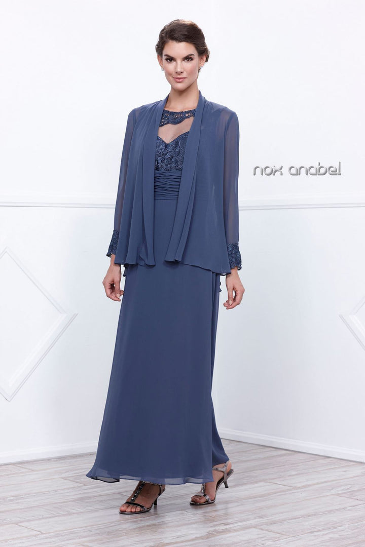 Long Sleeveless Illusion Lace Dress with Jacket by Nox Anabel 5107-Long Formal Dresses-ABC Fashion