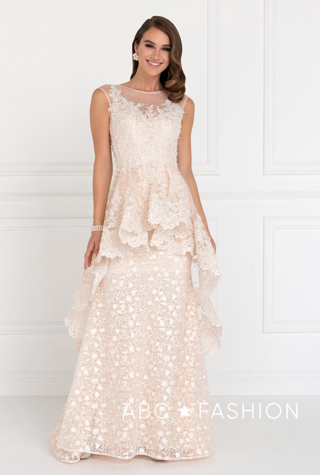 Long Sleeveless Pink Lace Dress by Elizabeth K GL1584-Long Formal Dresses-ABC Fashion