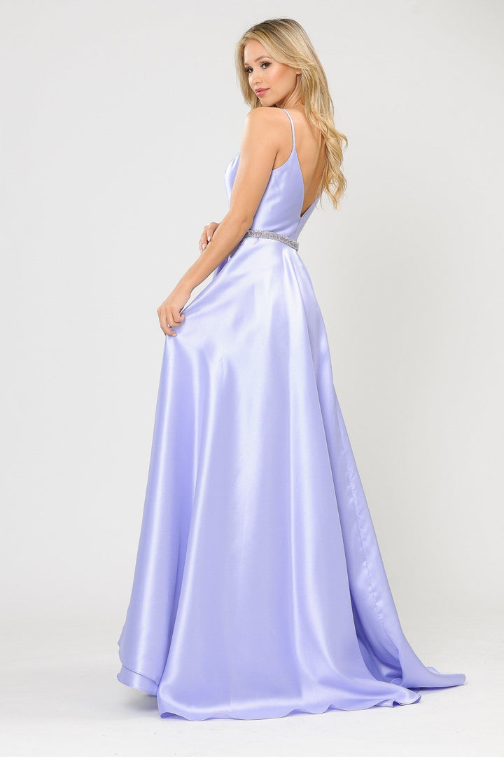 Long Spaghetti Strap Dress with Deep Neckline by Poly USA 8672