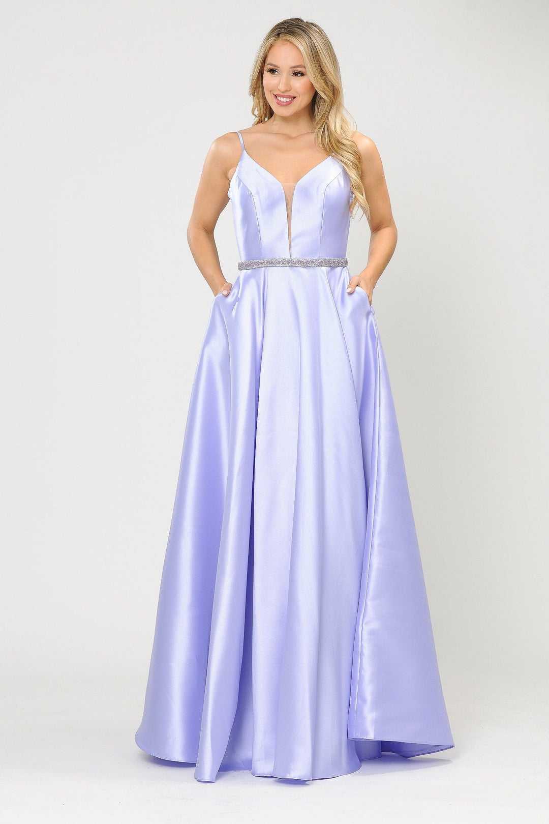 Long Spaghetti Strap Dress with Deep Neckline by Poly USA 8672