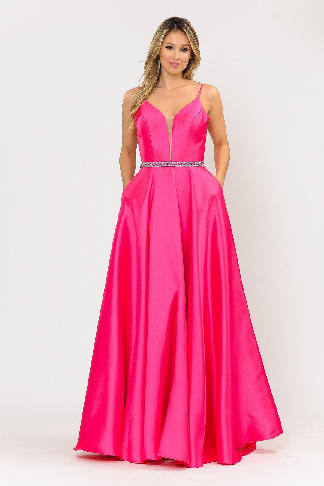Long Spaghetti Strap Dress with Deep Neckline by Poly USA 8672