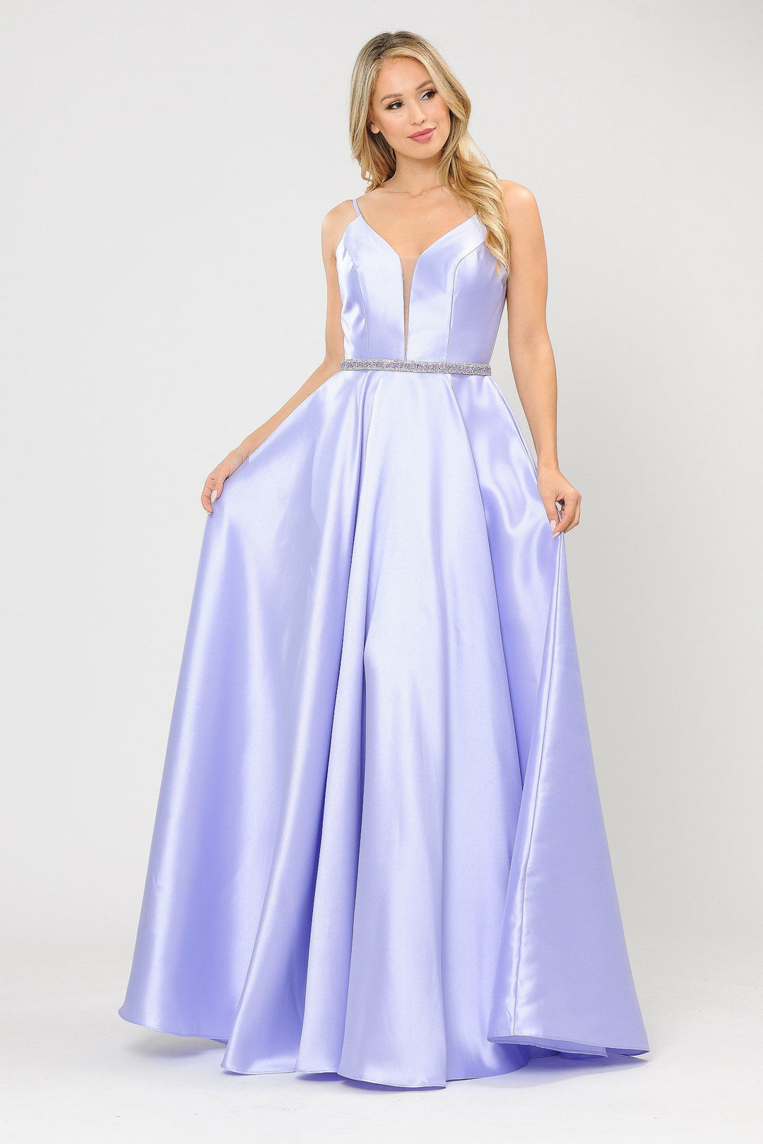 Long Spaghetti Strap Dress with Deep Neckline by Poly USA 8672