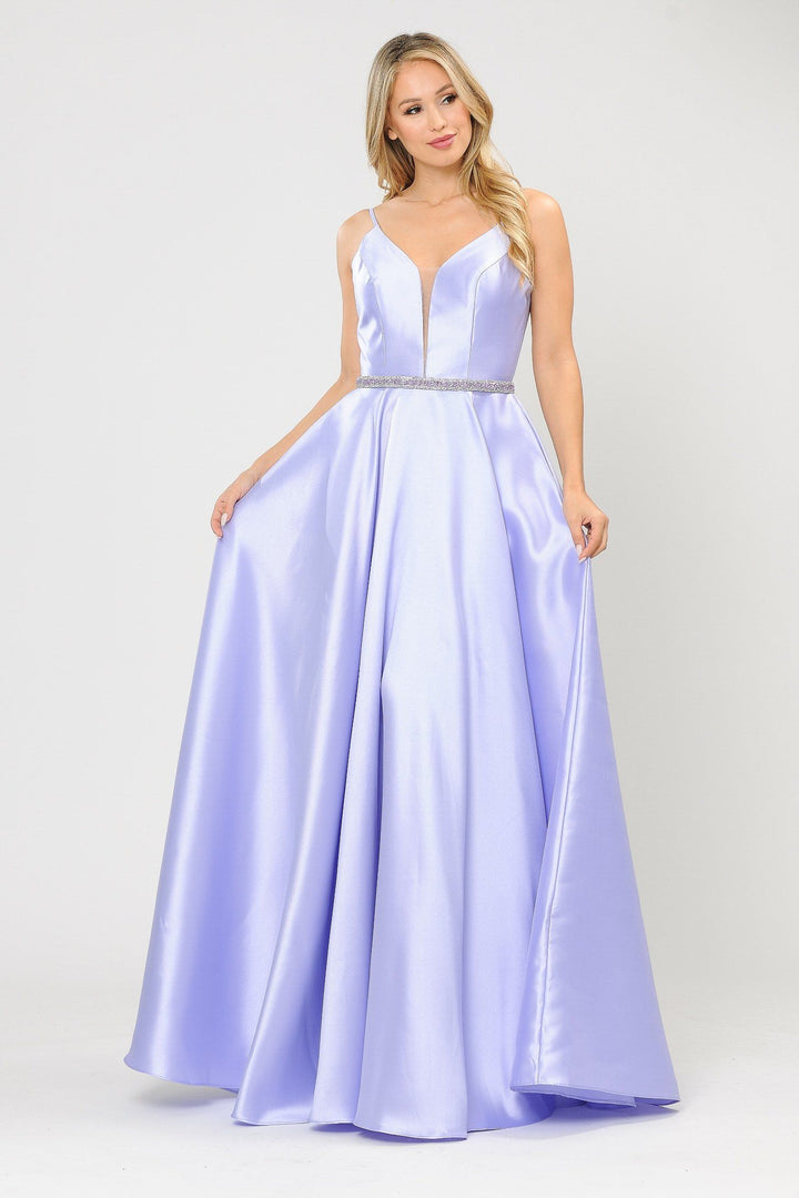 Long Spaghetti Strap Dress with Deep Neckline by Poly USA 8672