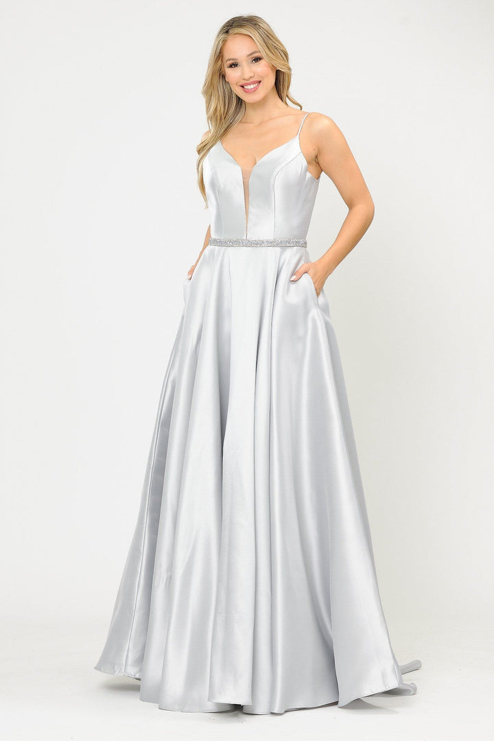 Long Spaghetti Strap Dress with Deep Neckline by Poly USA 8672