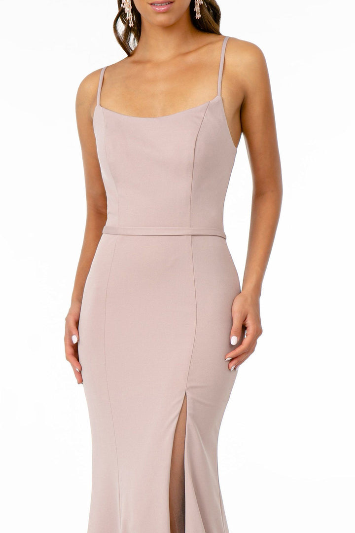 Long Square Neck Jersey Dress with Side Slit by Elizabeth K GL2670