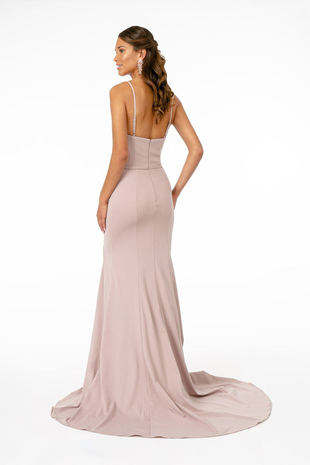 Long Square Neck Jersey Dress with Side Slit by Elizabeth K GL2670