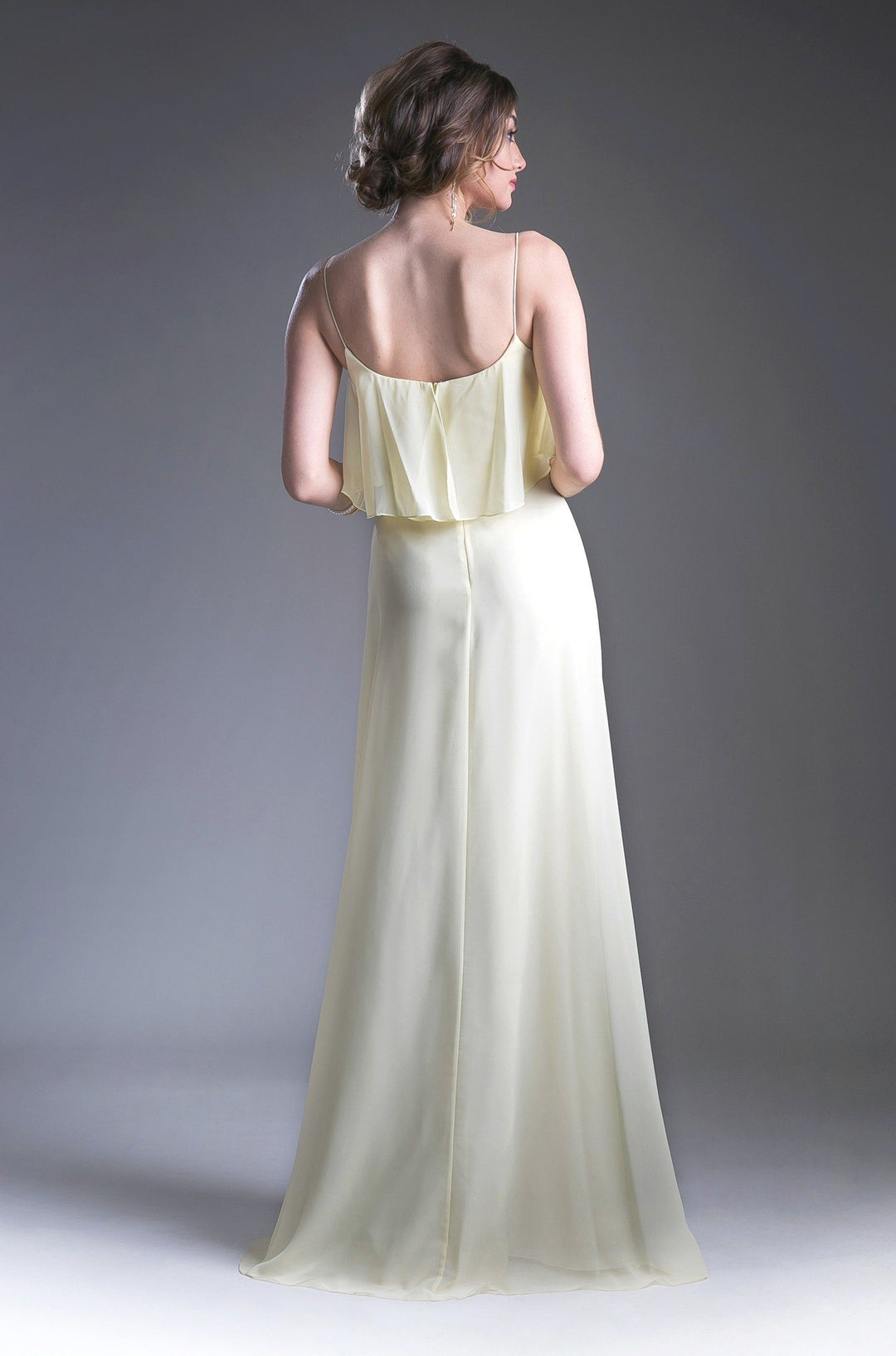 Long Strap Dress with Flounce Bodice by Cinderella Divine 13010-Long Formal Dresses-ABC Fashion