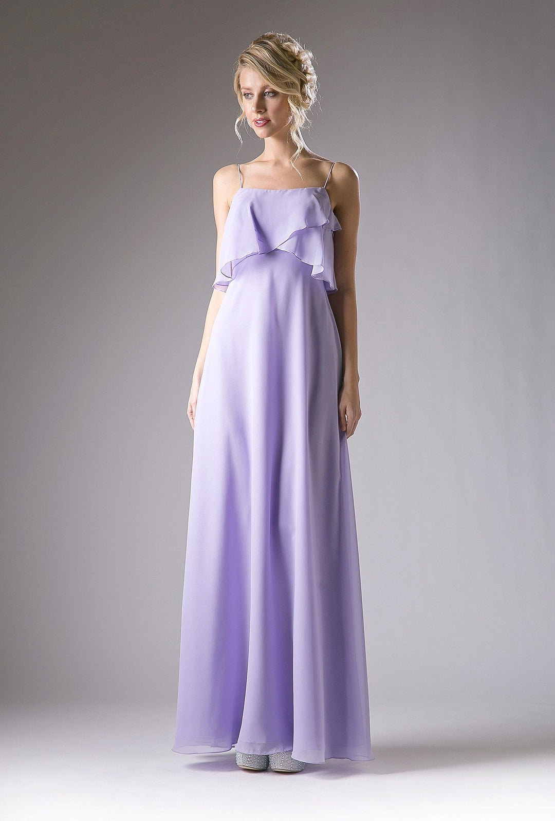 Long Strap Dress with Flounce Bodice by Cinderella Divine 13010-Long Formal Dresses-ABC Fashion