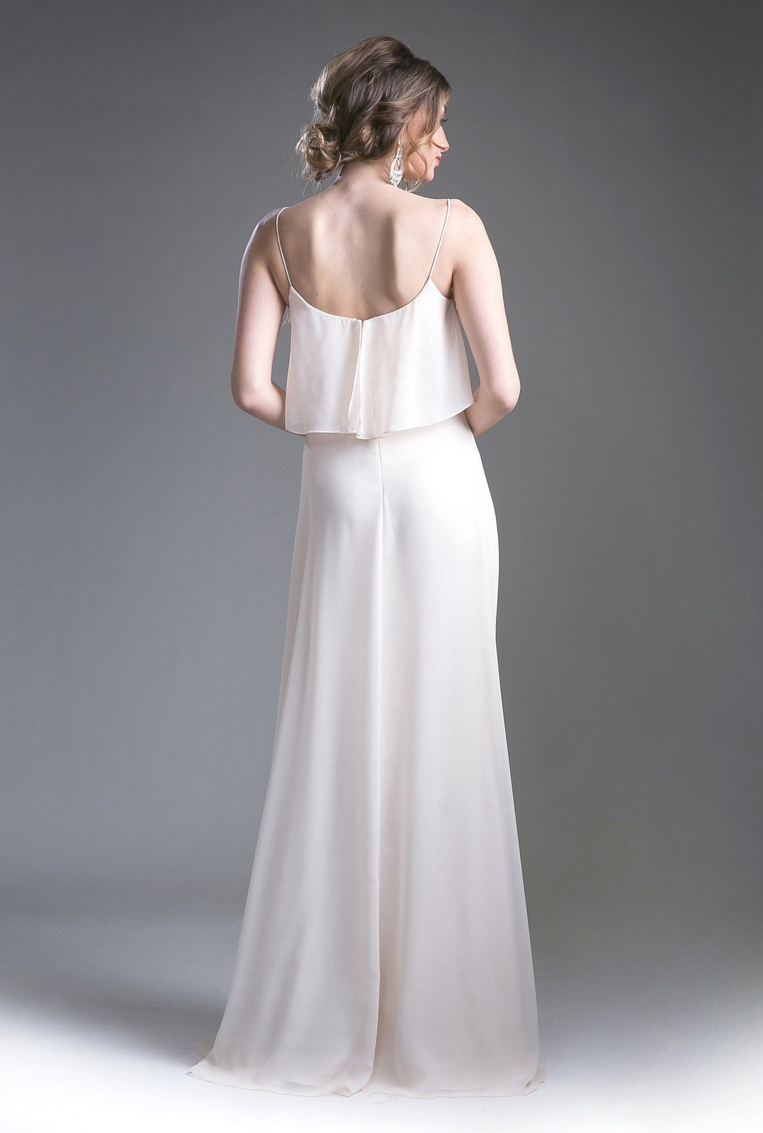 Long Strap Dress with Flounce Bodice by Cinderella Divine 13010-Long Formal Dresses-ABC Fashion