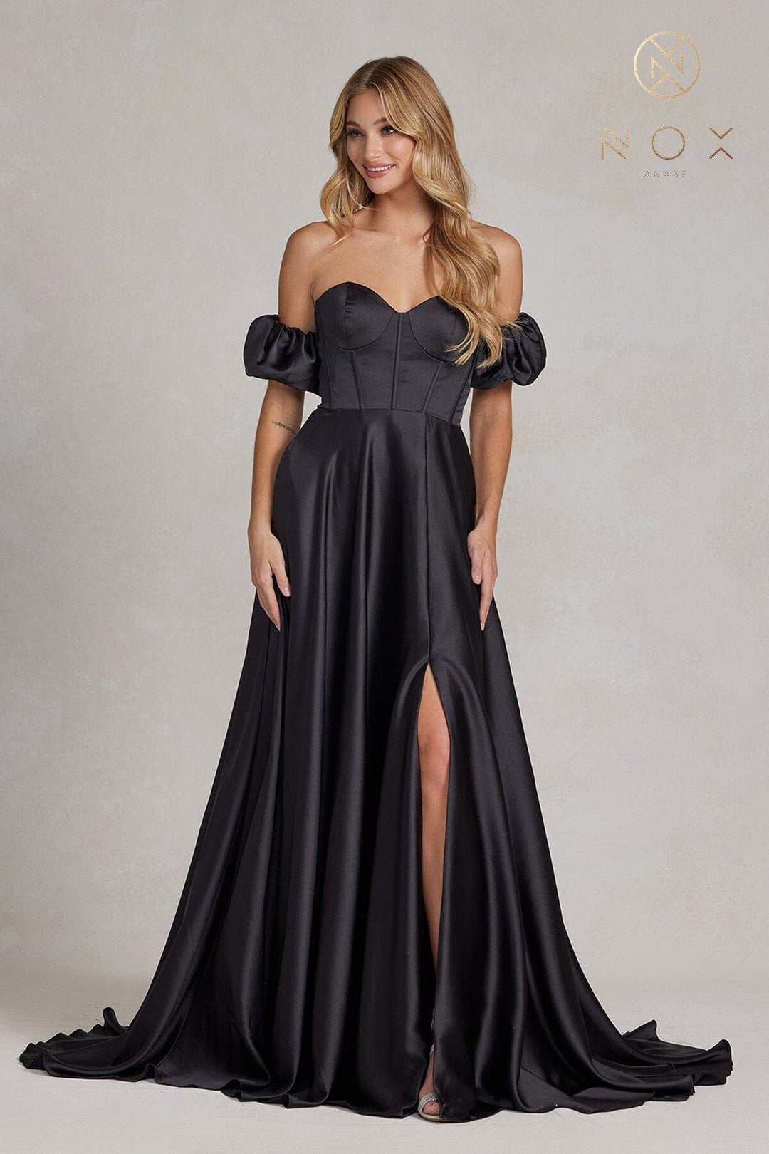 Long Strapless A-line Slit Dress by Nox Anabel K1122