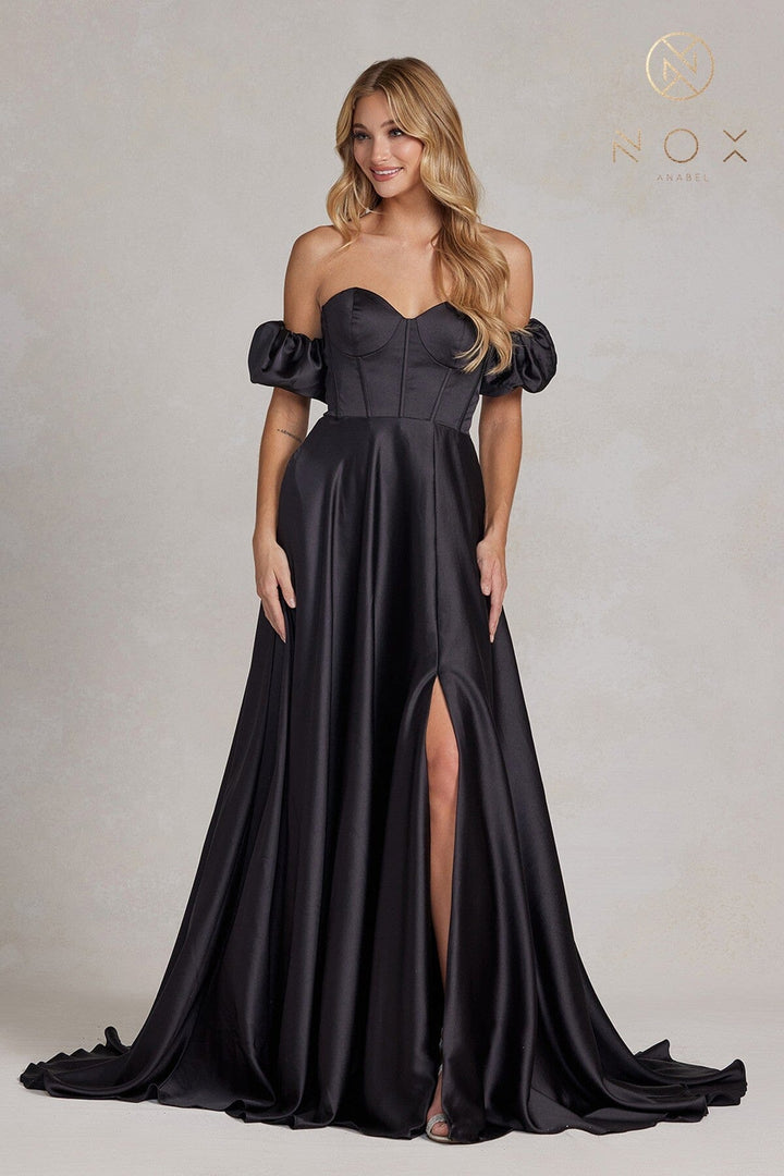 Long Strapless A-line Slit Dress by Nox Anabel K1122