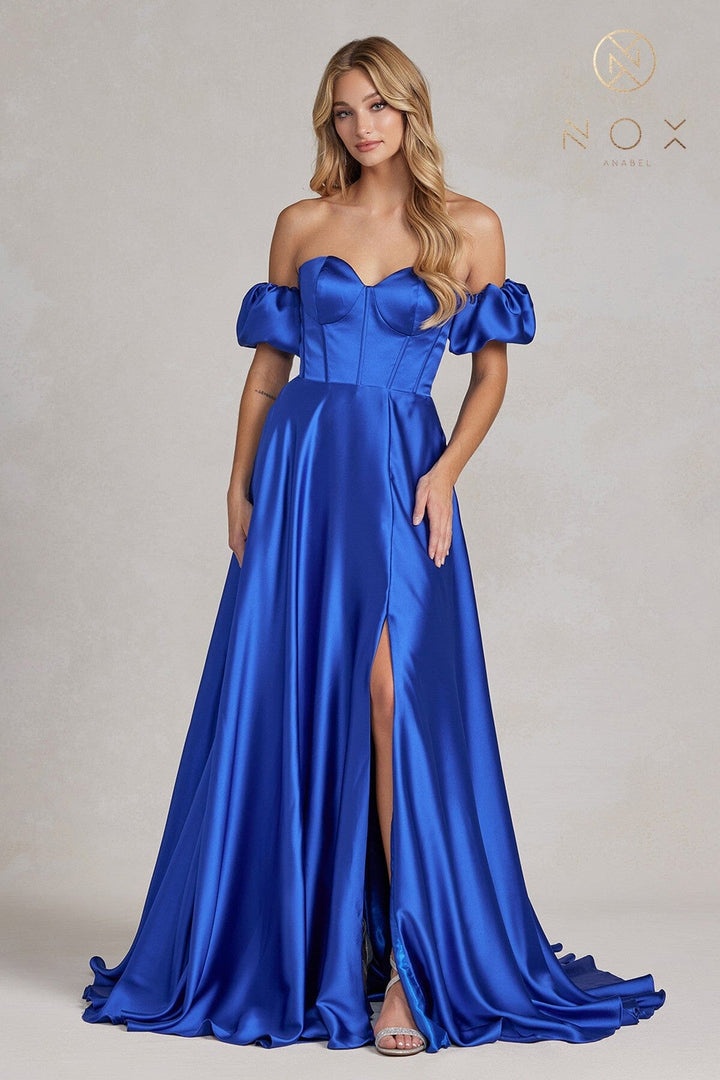 Long Strapless A-line Slit Dress by Nox Anabel K1122