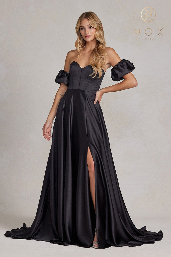 Long Strapless A-line Slit Dress by Nox Anabel K1122