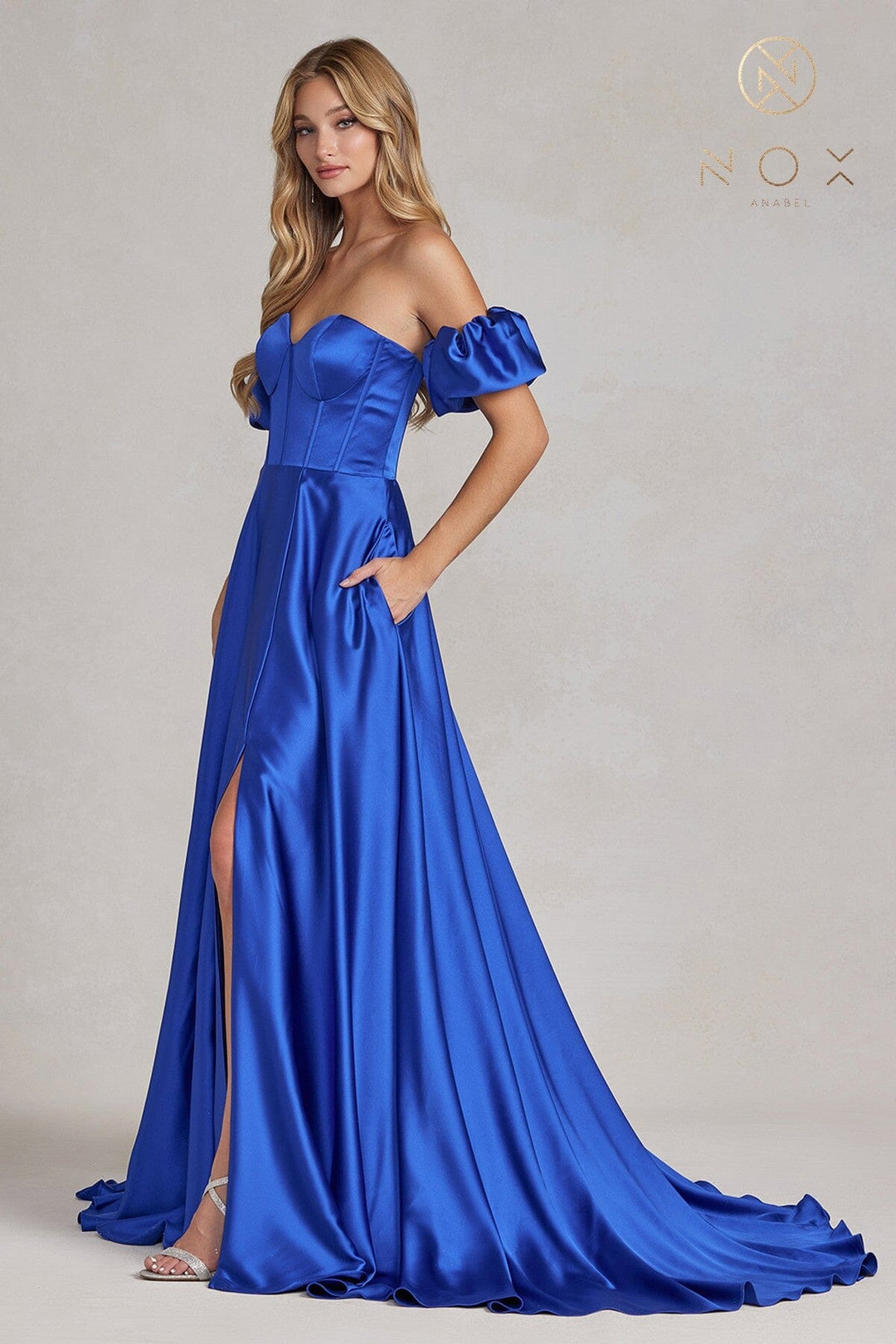 Long Strapless A-line Slit Dress by Nox Anabel K1122