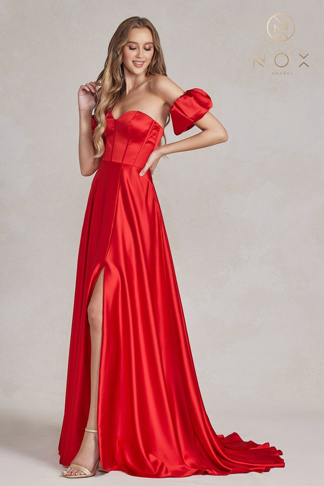 Long Strapless A-line Slit Dress by Nox Anabel K1122