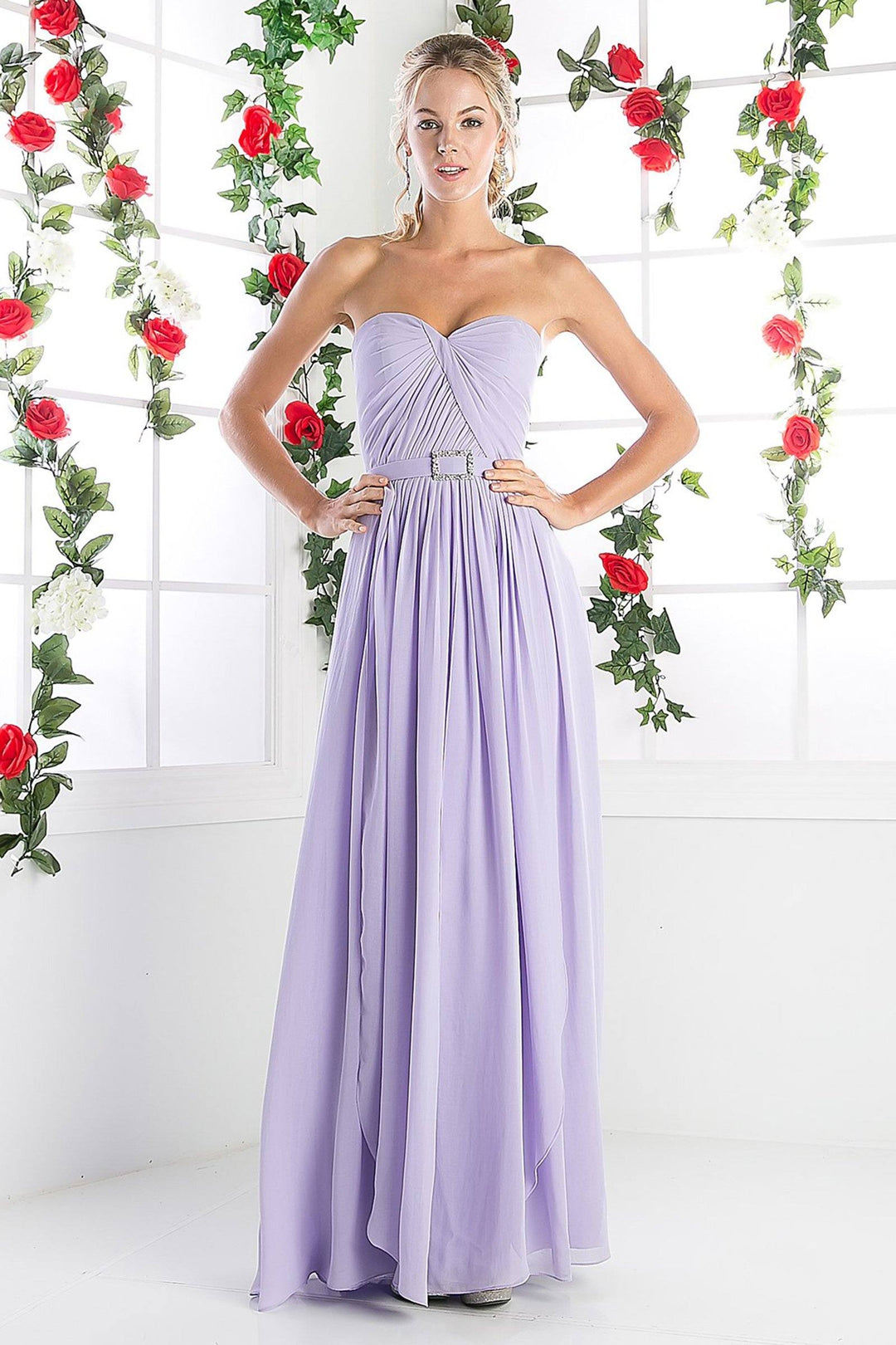 Long Strapless Chiffon A-line Dress by Cinderella Divine C7460-Long Formal Dresses-ABC Fashion