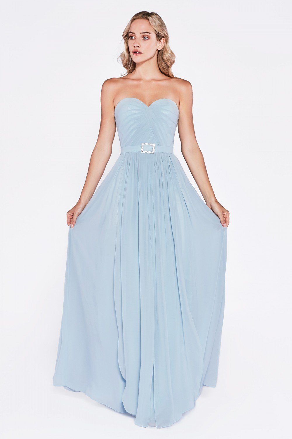 Long Strapless Chiffon A-line Dress by Cinderella Divine C7460-Long Formal Dresses-ABC Fashion