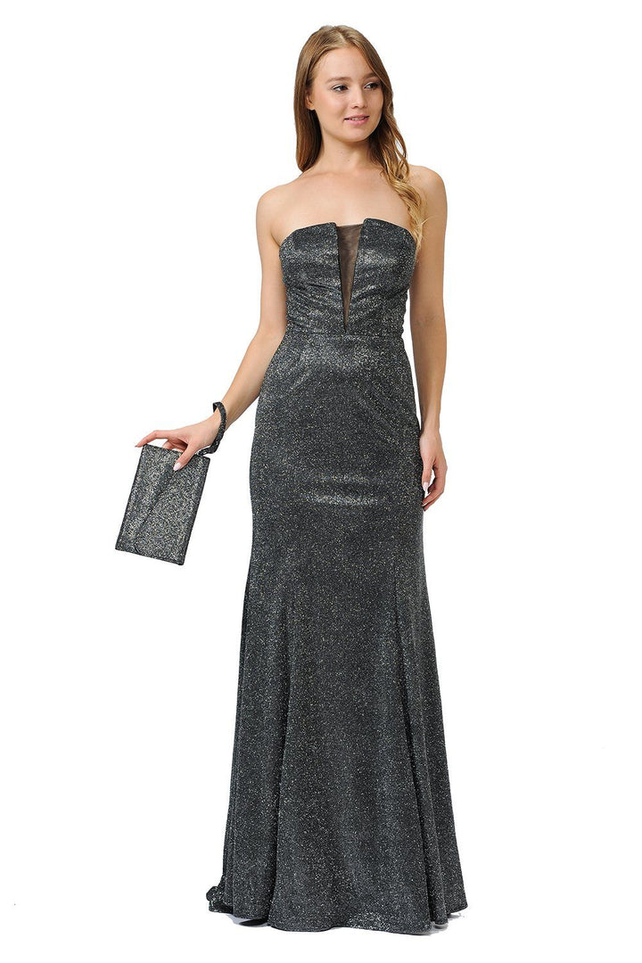 Long Strapless Metallic Glitter Dress by Poly USA 8490-Long Formal Dresses-ABC Fashion