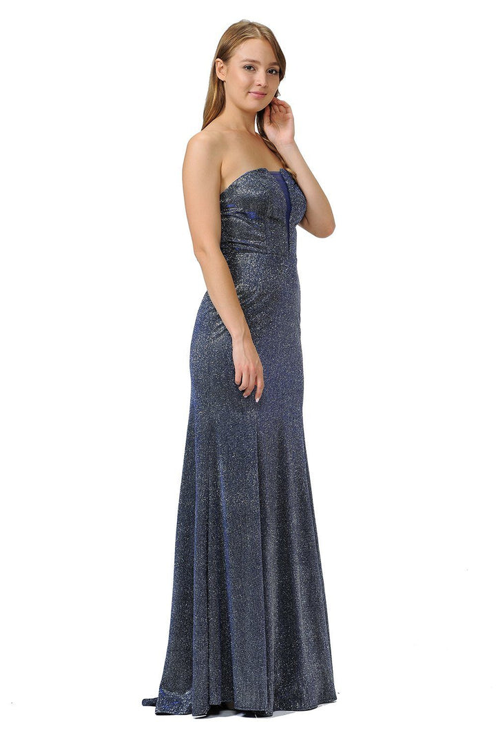 Long Strapless Metallic Glitter Dress by Poly USA 8490-Long Formal Dresses-ABC Fashion
