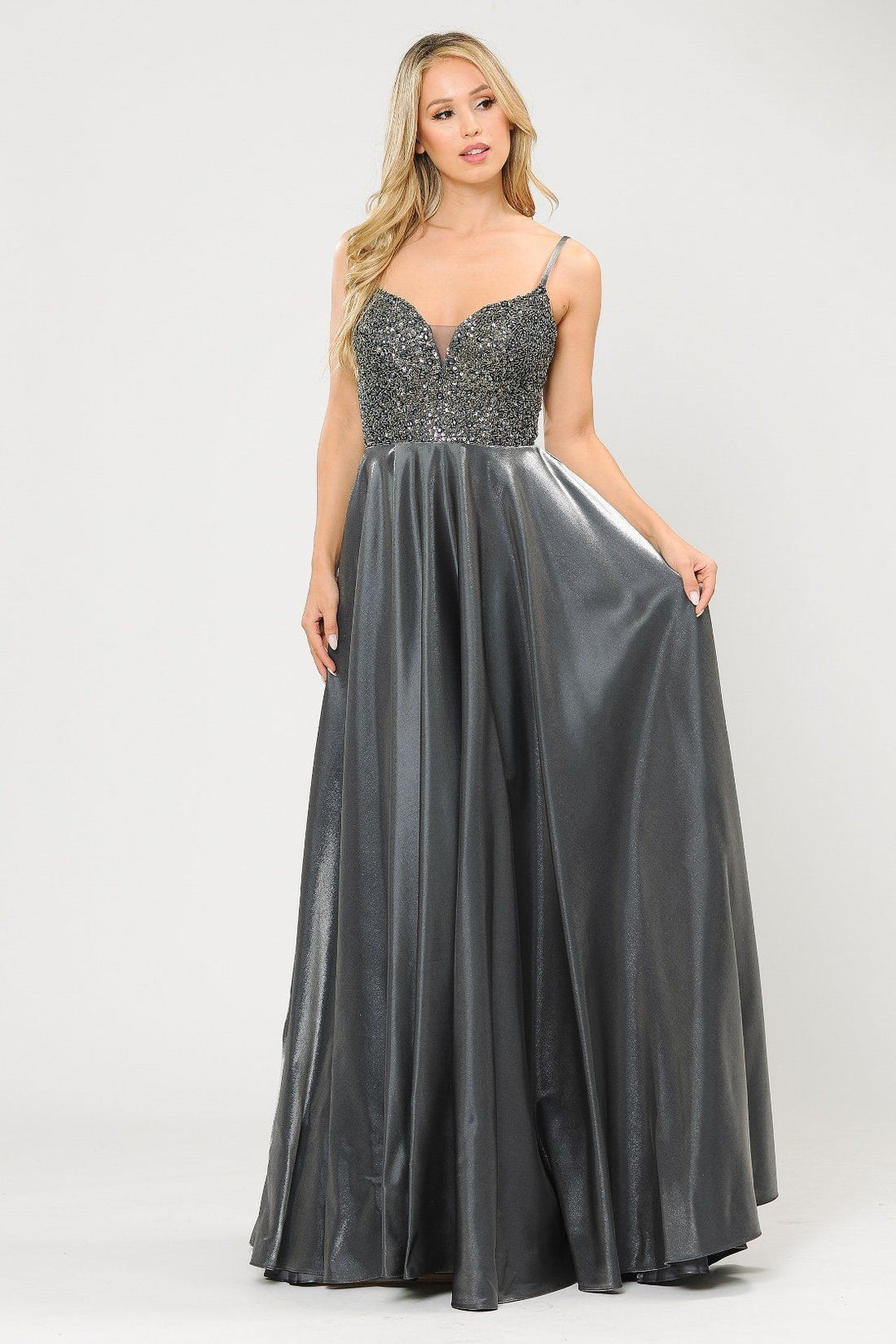 Long Sweetheart Dress with Beaded Bodice by Poly USA 8674