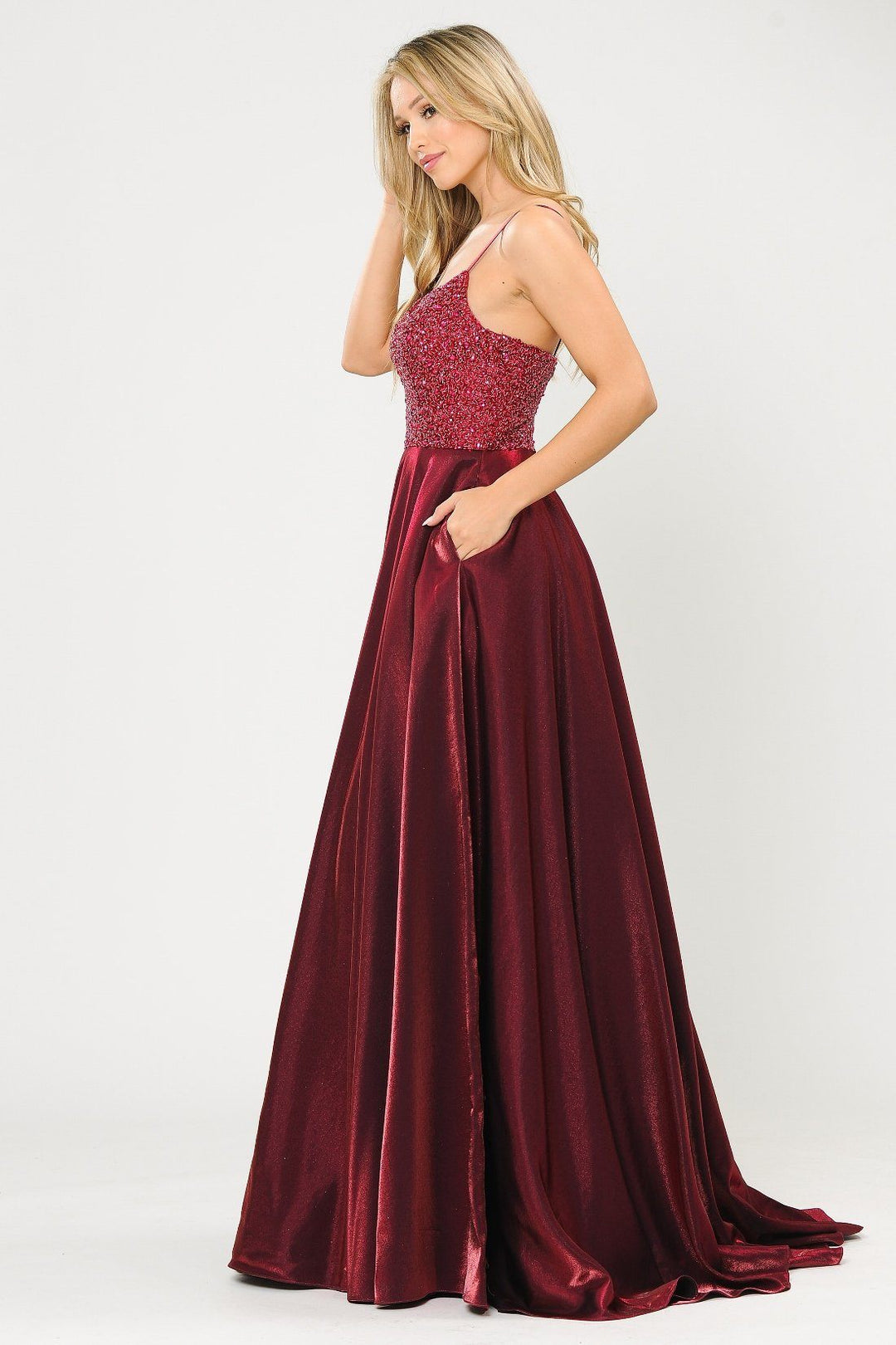 Long Sweetheart Dress with Beaded Bodice by Poly USA 8674