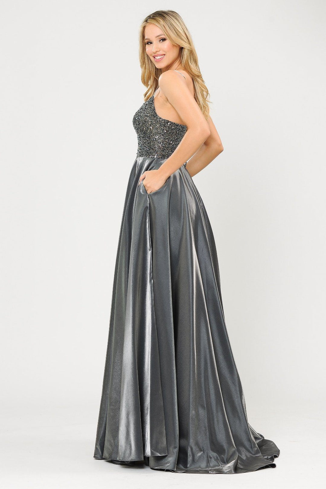 Long Sweetheart Dress with Beaded Bodice by Poly USA 8674