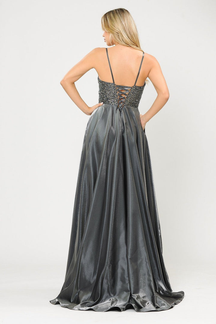 Long Sweetheart Dress with Beaded Bodice by Poly USA 8674