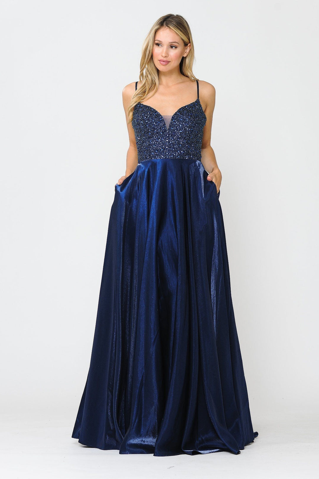 Long Sweetheart Dress with Beaded Bodice by Poly USA 8674