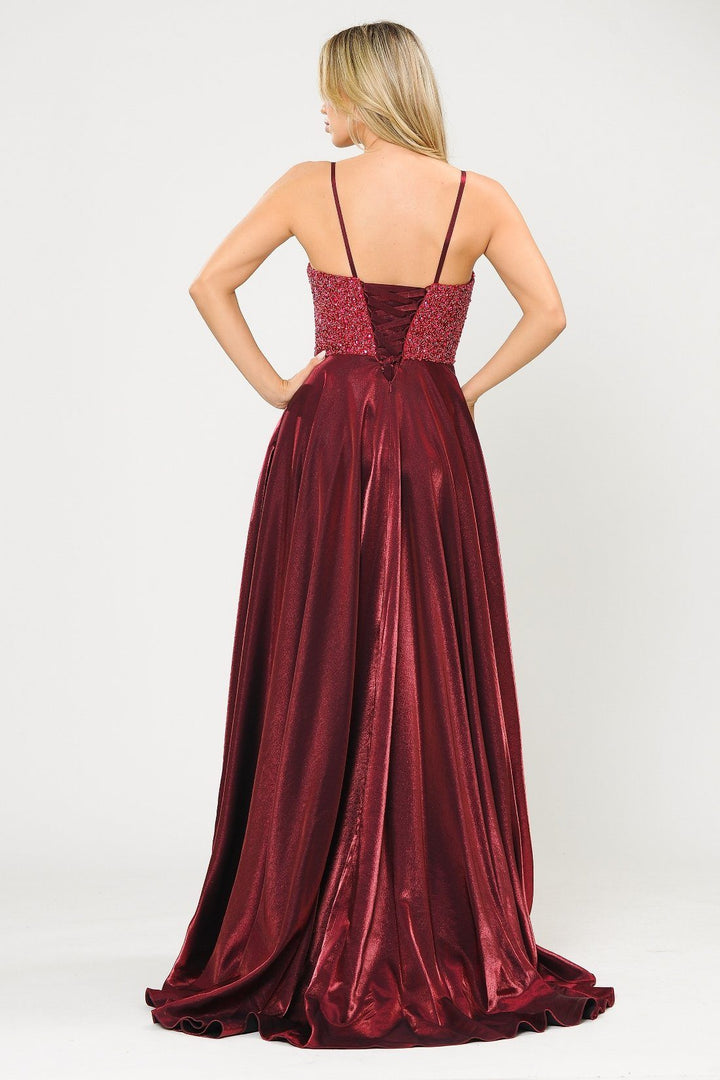 Long Sweetheart Dress with Beaded Bodice by Poly USA 8674