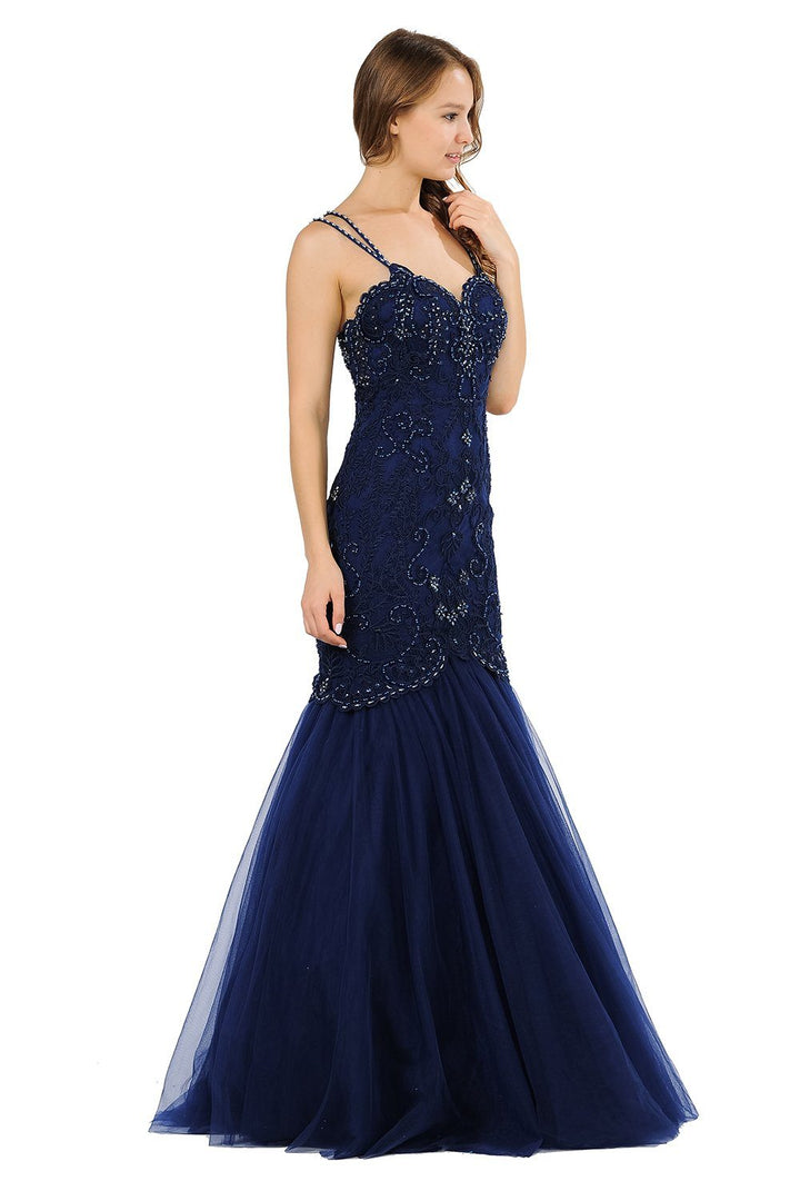 Long Trumpet Dress with Embellished Bodice by Poly USA 8352-Long Formal Dresses-ABC Fashion