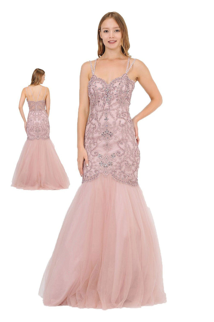 Long Trumpet Dress with Embellished Bodice by Poly USA 8352-Long Formal Dresses-ABC Fashion