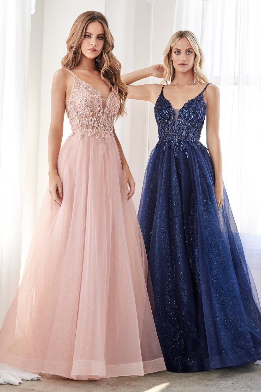 Beaded Long Sleeveless Tulle Dress by Ladivine CD0154