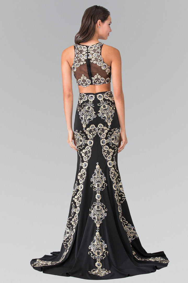 Long Two-Piece Embroidered Illusion Dress by Elizabeth K GL2296-Long Formal Dresses-ABC Fashion