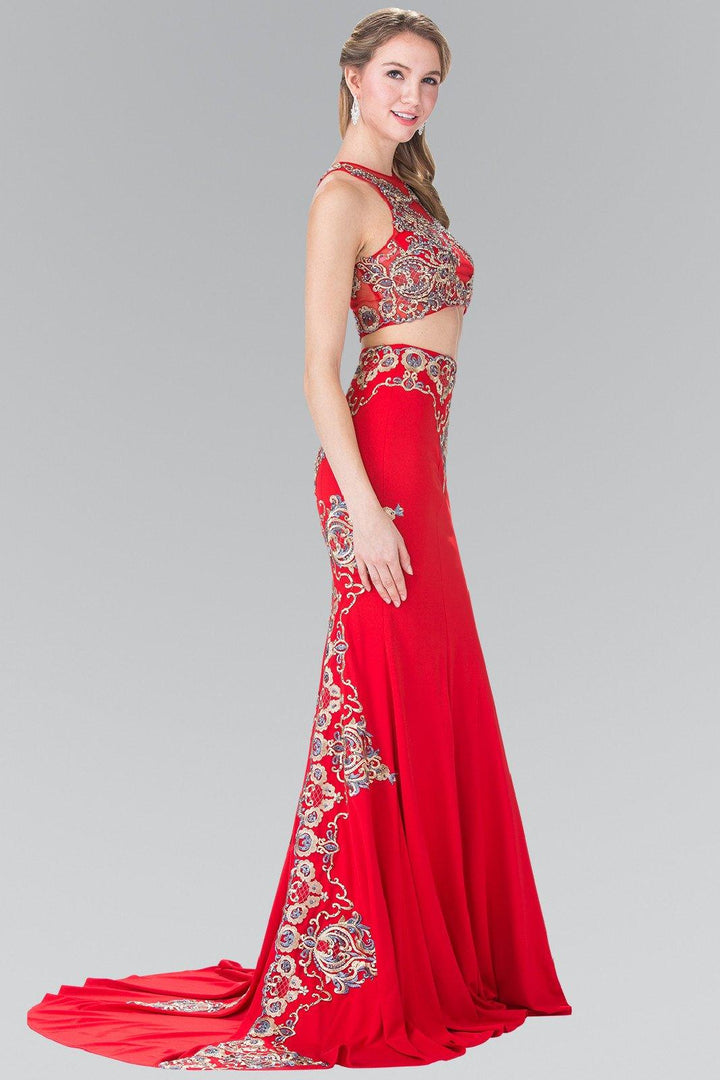 Long Two-Piece Embroidered Illusion Dress by Elizabeth K GL2296-Long Formal Dresses-ABC Fashion