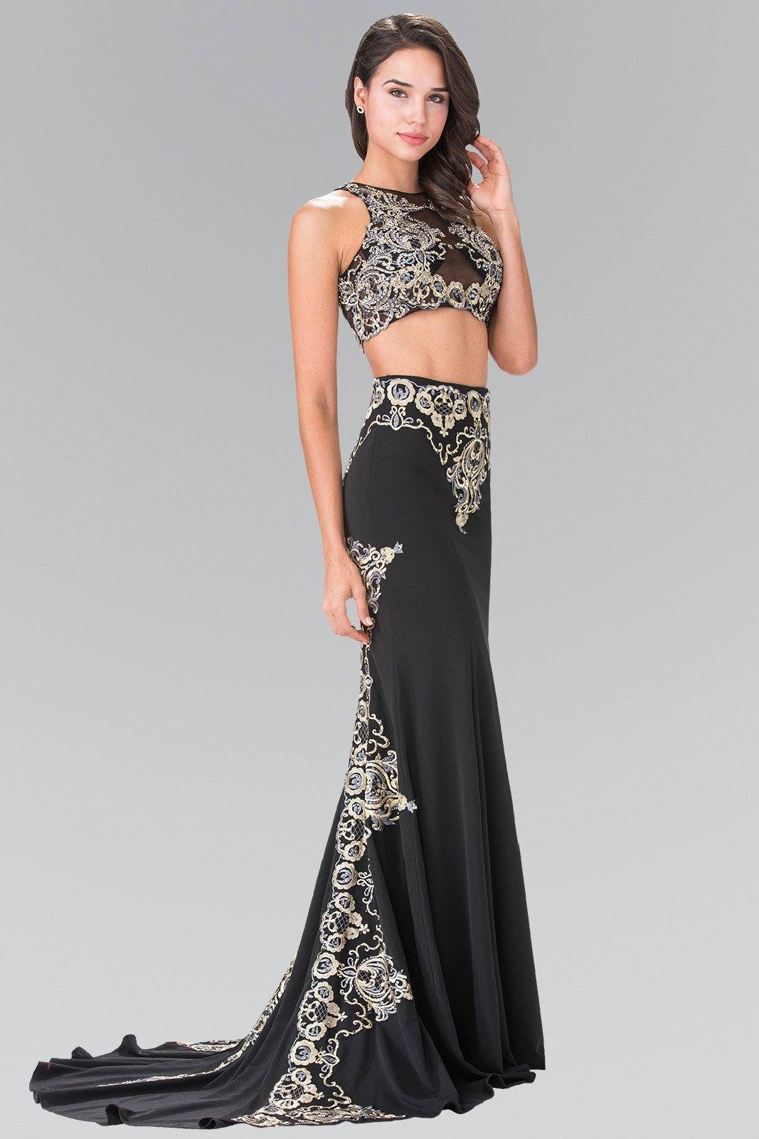 Long Two-Piece Embroidered Illusion Dress by Elizabeth K GL2296-Long Formal Dresses-ABC Fashion