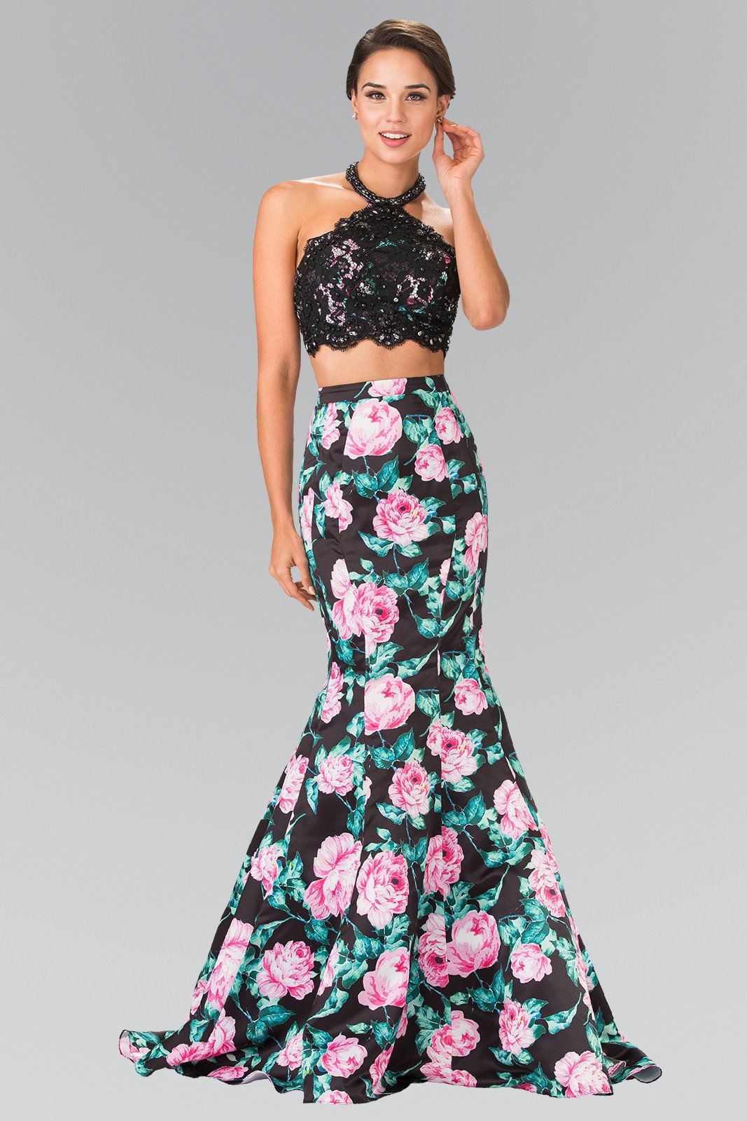 two piece floral halter dress