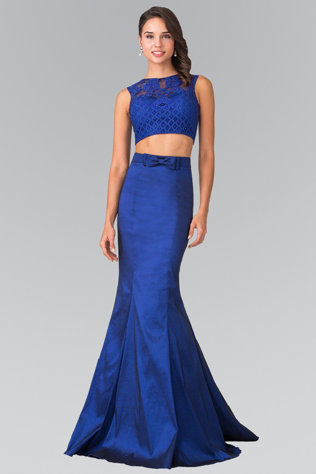 Long Two-Piece Mermaid Dress with Lace Top by Elizabeth K GL2354 2XL / Navy Blue Long Two-Piece Mermaid Dress with Lace Top by Elizabeth K GL2354 2XL / Navy Blue