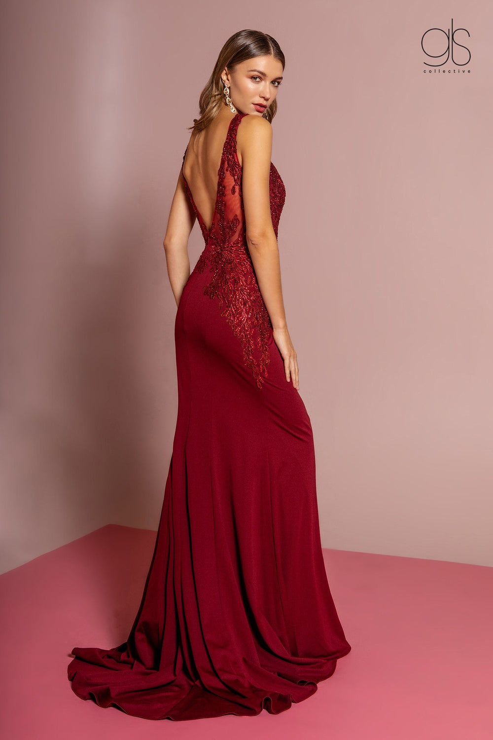 Long V-Neck Dress with Embroidered Bodice by Elizabeth K GL2614-Long Formal Dresses-ABC Fashion