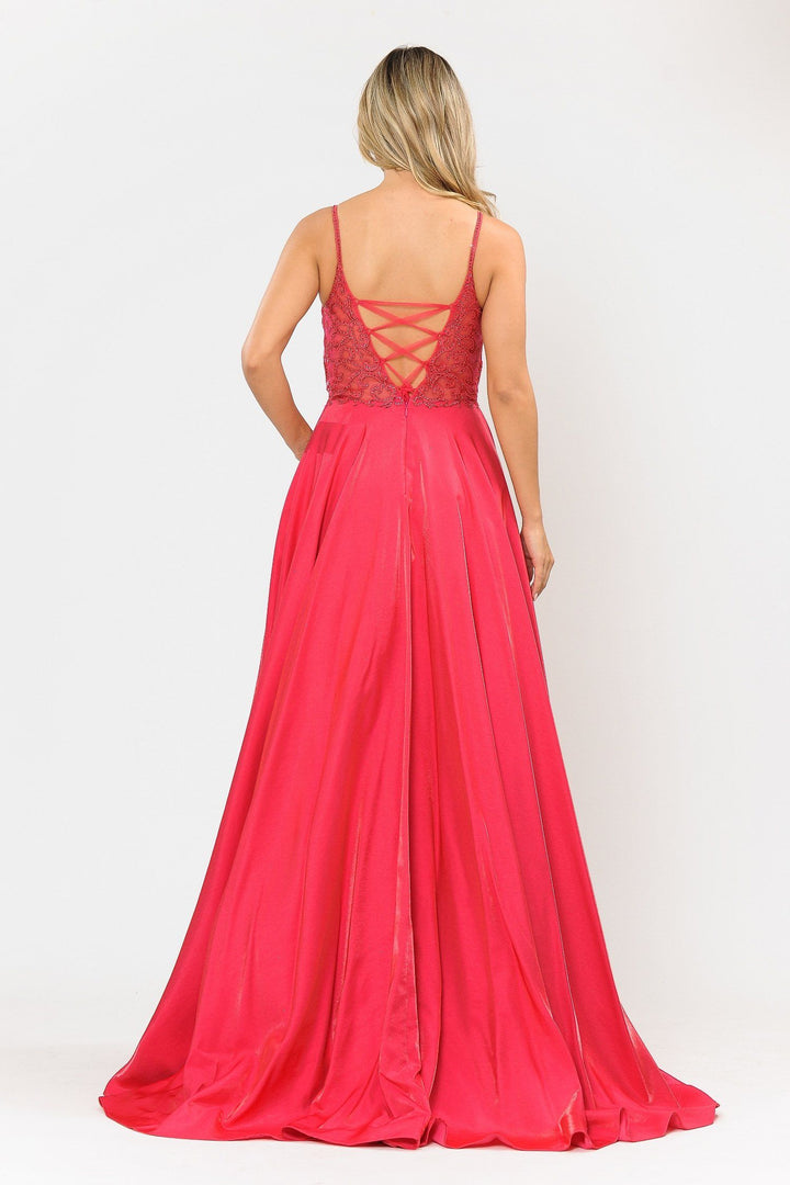 Long V-Neck Dress with Embroidered Bodice by Poly USA 8576
