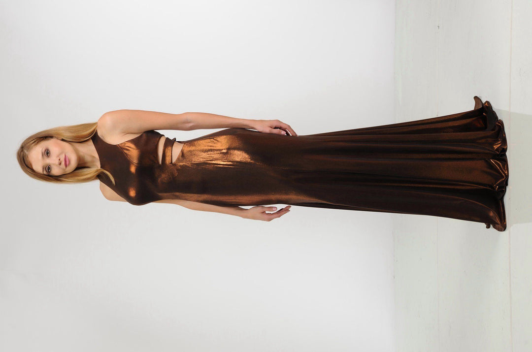 Long V-Neck Glitter Dress with Strappy Back by Nox Anabel N160-Long Formal Dresses-ABC Fashion