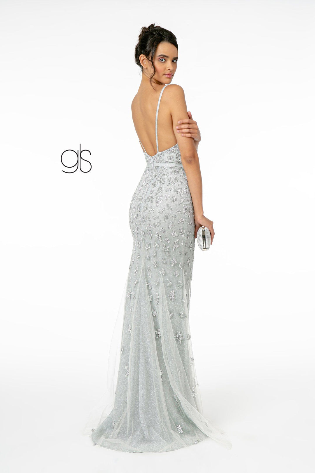 Long V-Neck Glitter Mermaid Dress by Elizabeth K GL2917