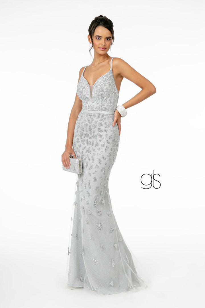 Long V-Neck Glitter Mermaid Dress by Elizabeth K GL2917
