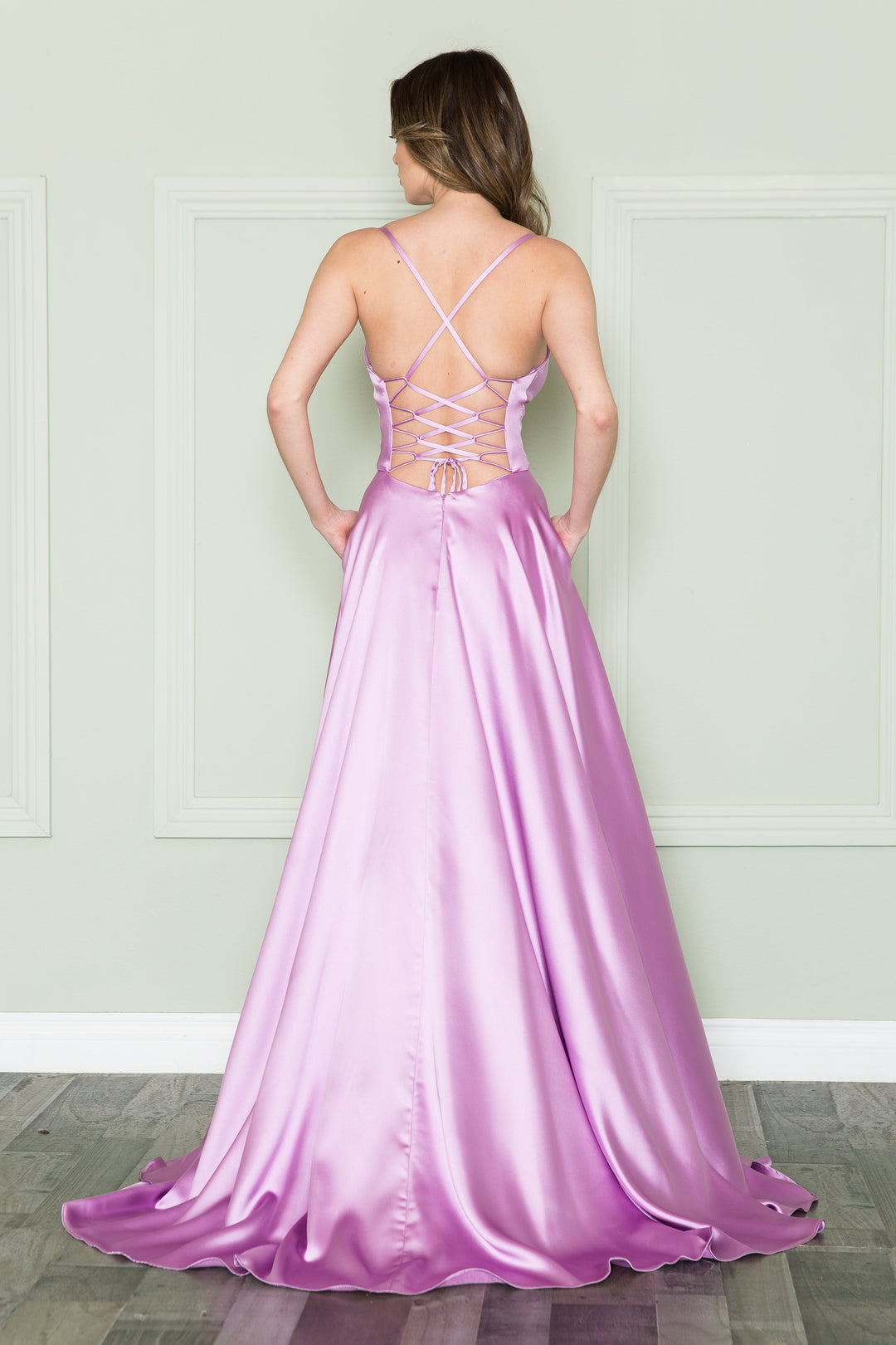 Long V-Neck Pocket Dress by Poly USA 8908