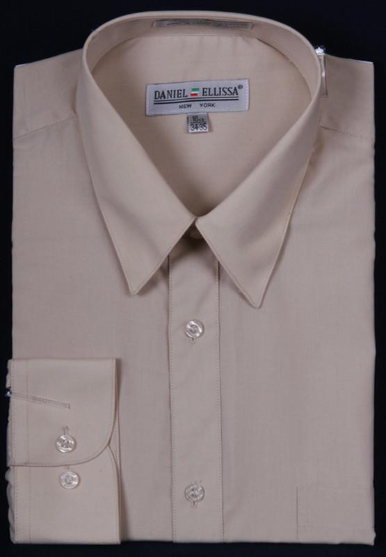 Daniel Ellissa Men's Basic Solid Dress Shirt - Classic - Beige - 21.5 37/38