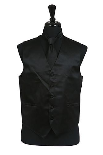 Men's Black Satin Vest with Neck Tie-Men's Vests-ABC Fashion