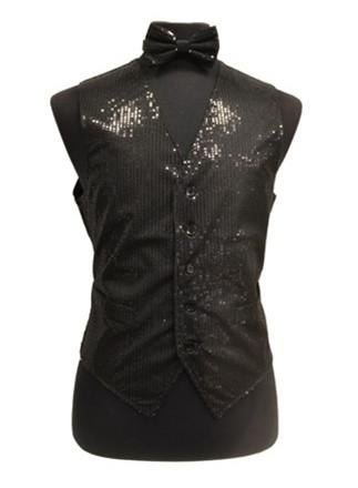 Men's Black Sequined Vest with Bow Tie