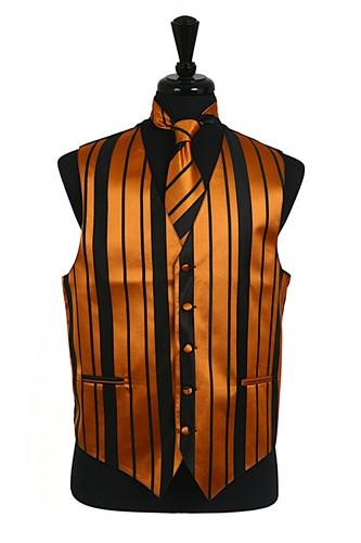 Men's Black/Gold Striped Vest with Neck Tie and Bow Tie M / Black/Gold Men's Black/Gold Striped Vest with Neck Tie and Bow Tie M / Black/Gold