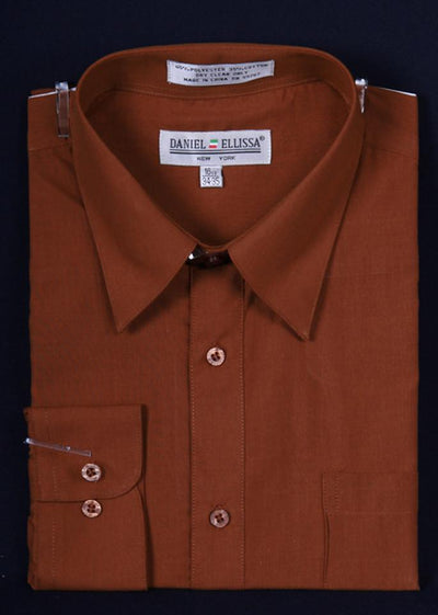 Men's Brown Long Sleeve Dress Shirt-Men's Dress Shirts-ABC Fashion